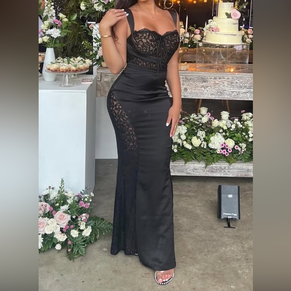 Umica Black Lace and Satin Maxi Dress